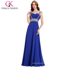 Grace Karin Wide Shoulder Straps Sequins Beaded Royal Blue Formal Long wholesale Evening Dress CL4446-4
